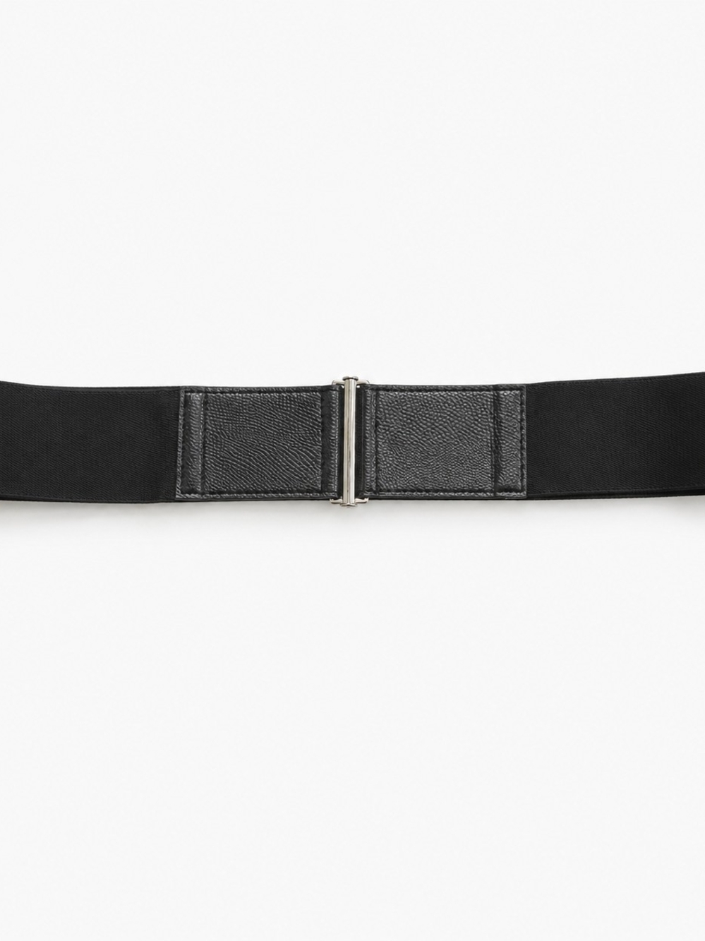 Black Wide Stretch Waist Belt Women's Size 15/16 Elastic Cinch Belt Silver Buckl